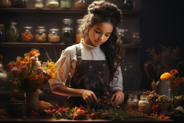 Menina Faz Comida na Cozinha