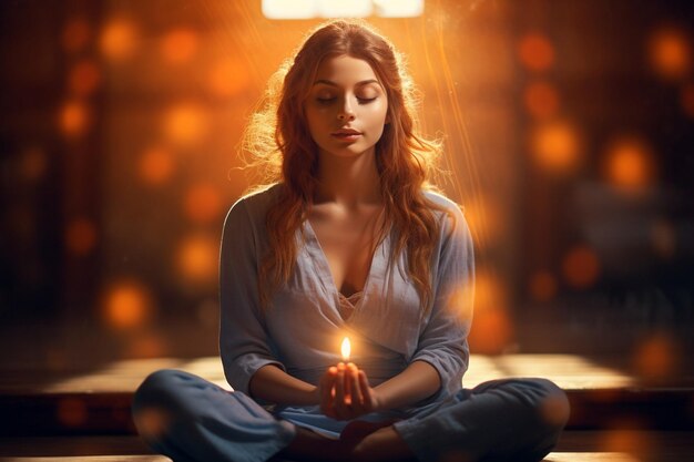 Foto menina fazendo ioga elevar o seu espírito ioga brochura de meditação