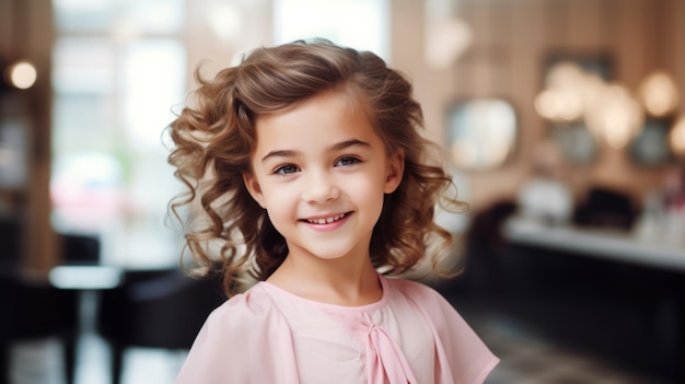 Foto menina feliz com penteado elegante em salão de beleza ai gerativa