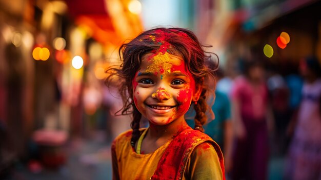 Menina indiana arranjando Diyas durante o festival de Diwali