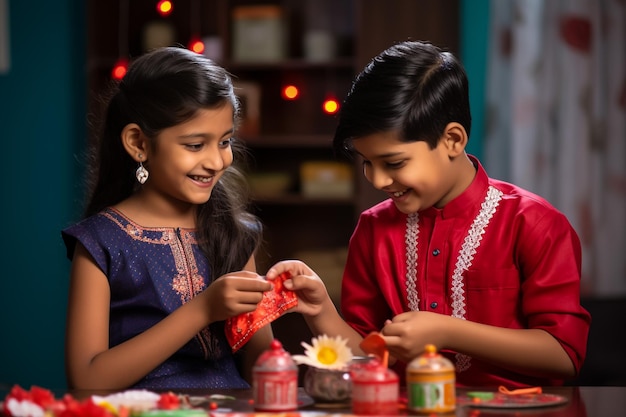 Menina indiana organizando Diyas durante o festival de Diwali