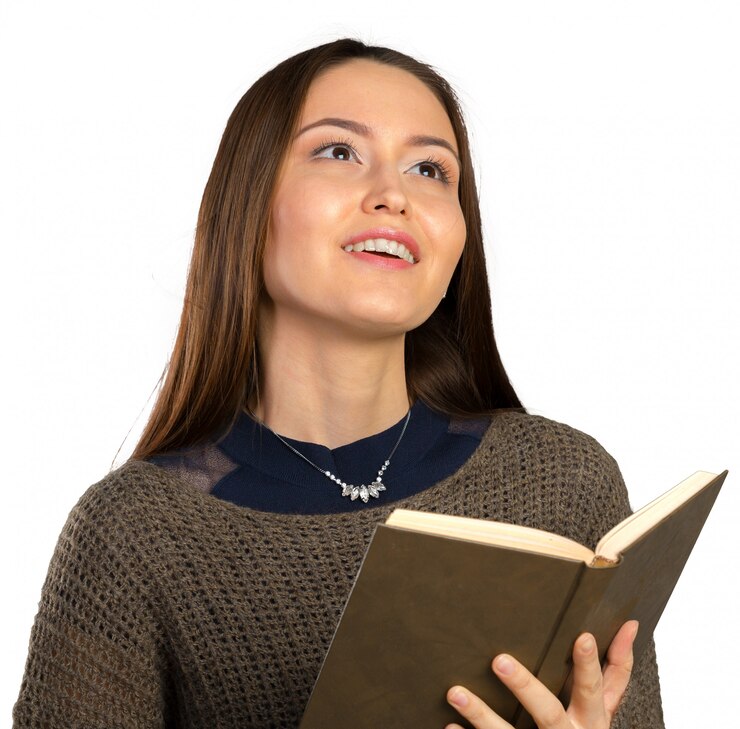 Foto menina jovem, com, livro