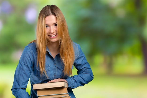 Menina jovem, com, livros