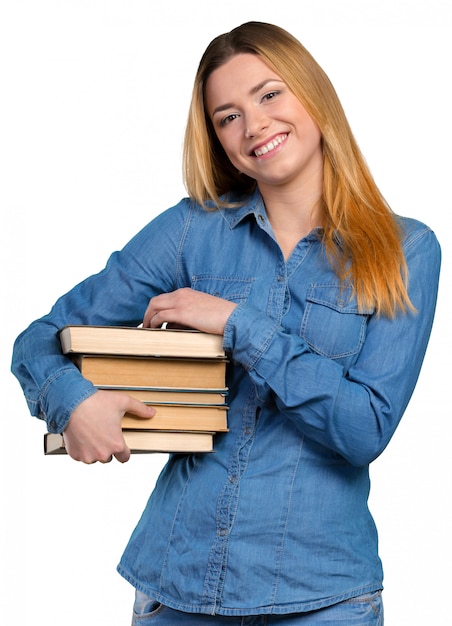 Foto menina jovem, com, livros