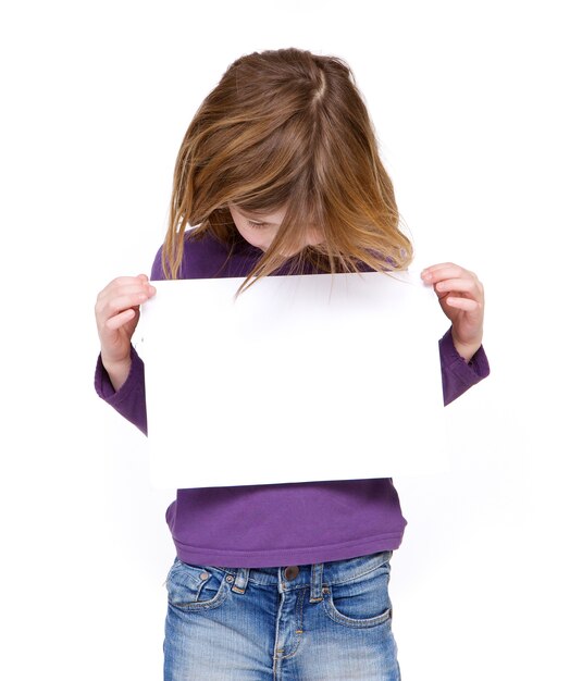 Foto menina jovem, olhar, sinal branco