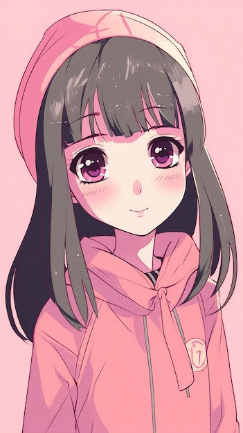 Um personagem de anime fofo com uma camisa rosa que diz eu te amo.