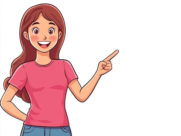Menina linda apontando para o lado gesto de menina linda