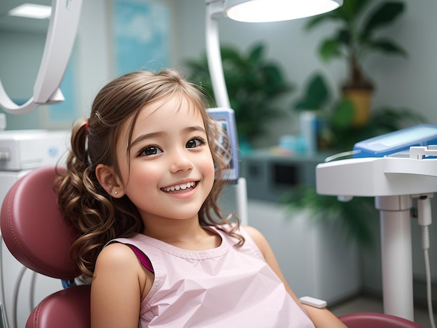 Menina linda no dentista sorrindo