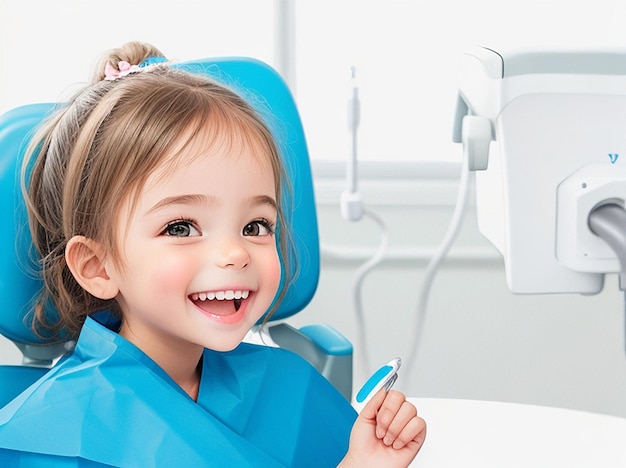 Menina linda no dentista sorrindo