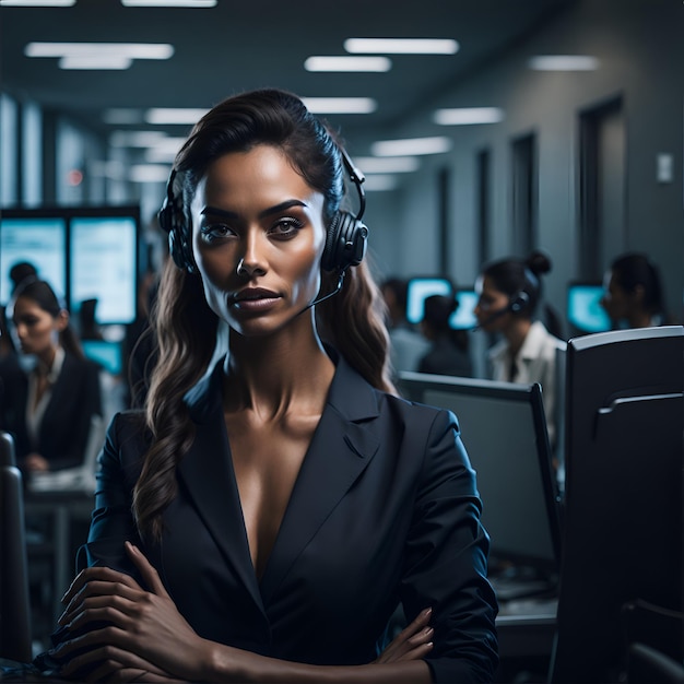 Menina morena atendendo um call center