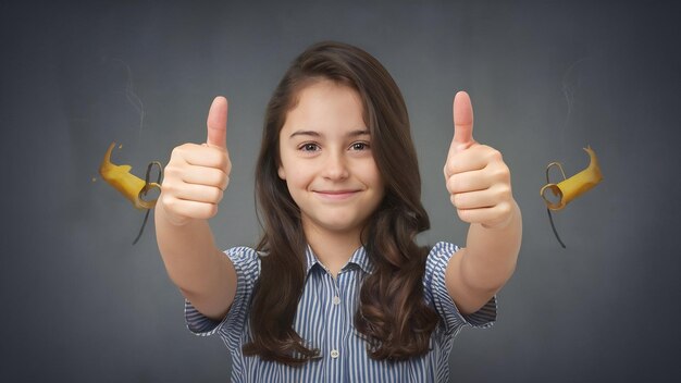 Foto menina mostrando o polegar para cima e para baixo sinal foto de alta qualidade