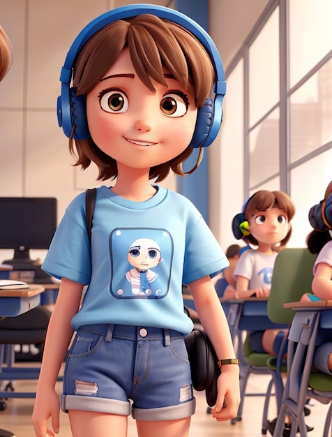 menina na ilustração de design 3D de classe