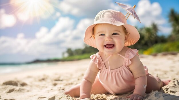 Menina na praia de areia