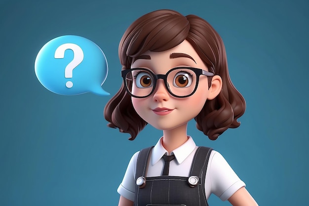 Menina nerd bonita com óculos e bolha de perguntas Ilustração vetorial