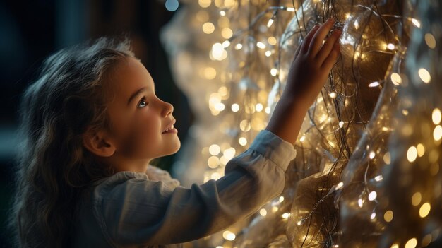 Foto menina olhando para as luzes