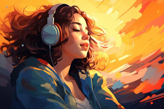 Menina ouve música com fones de ouvido