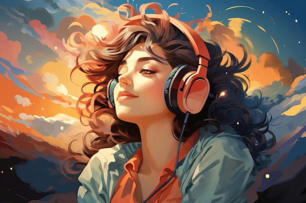 Menina ouve música com fones de ouvido