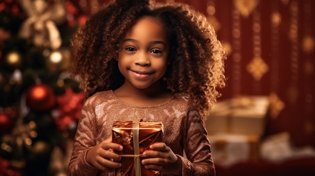 Menina pequena comemora o Natal em casa