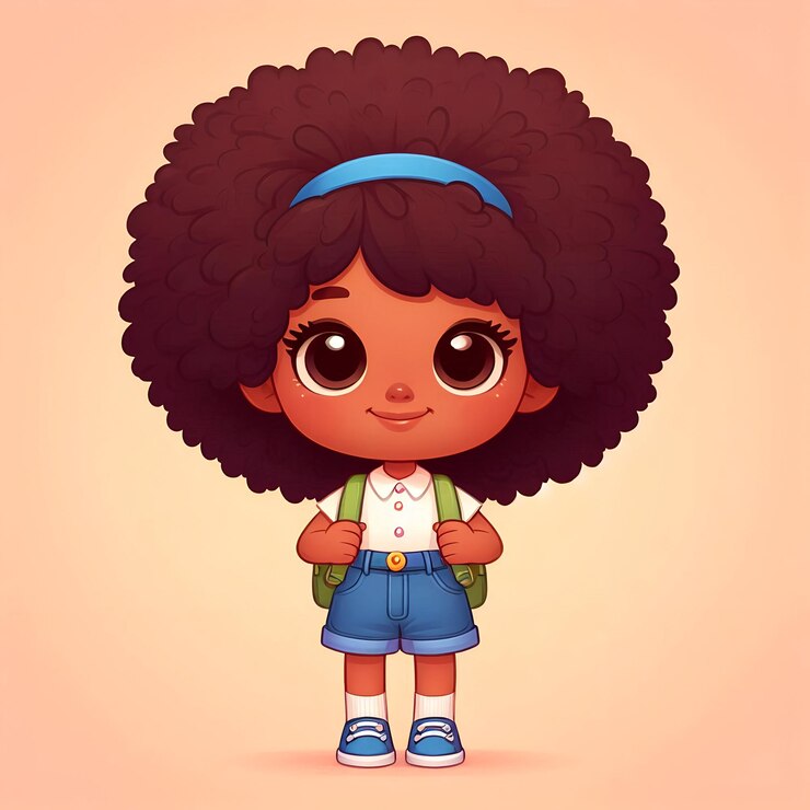 Foto menina pronta para a escola ilustração de personagens de desenhos animados