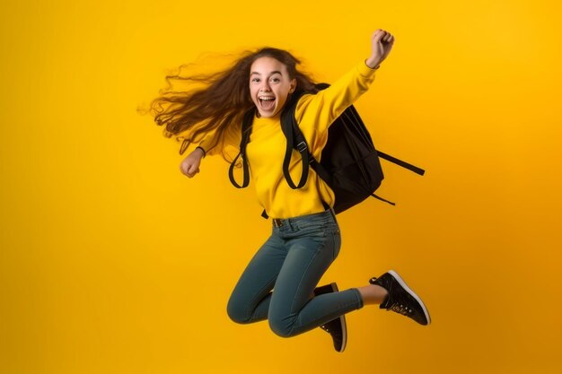 Foto menina pulando mochila educação ar divertido gerar ai