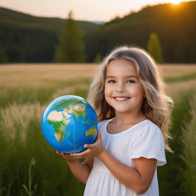 Menina segurando a terra imagem 4k