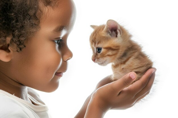 Foto menina segurando um gatinho