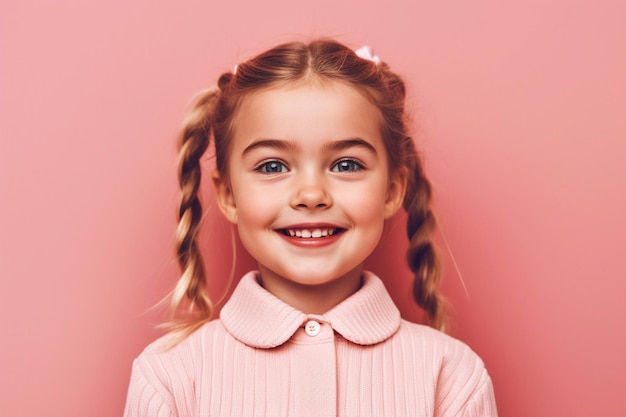 Menina sobre um fundo rosa com um sorriso Imagem generativa de IA