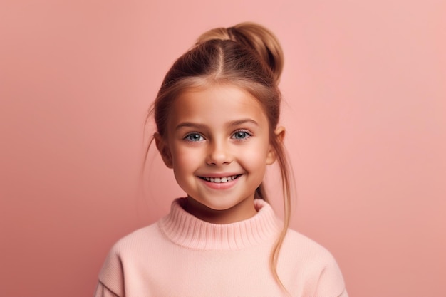 Menina sobre um fundo rosa com um sorriso Imagem generativa de IA