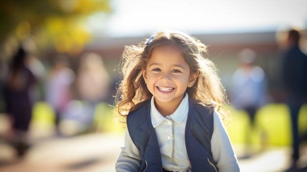 Menina sorridente ao ar livre em um fundo desfocado Criado com tecnologia Generative AI