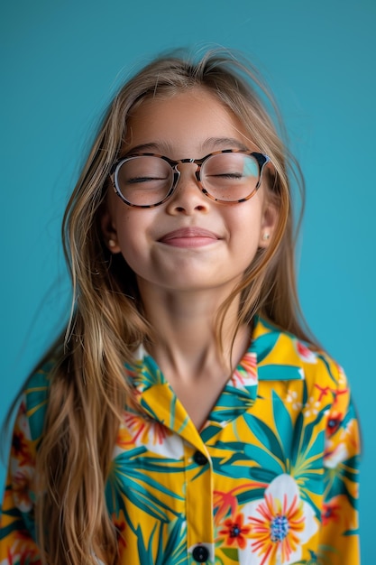 Menina sorridente com óculos