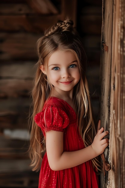 Menina sorridente com um vestido vermelho