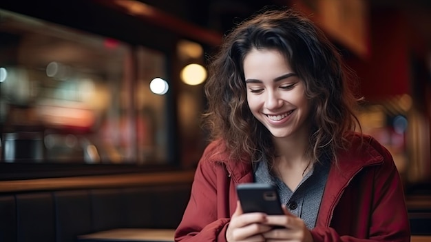 Menina sorridente no telefone com espaço para seu anúncio