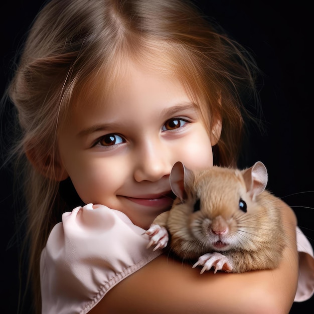 Menina sorridente segurando um hamster