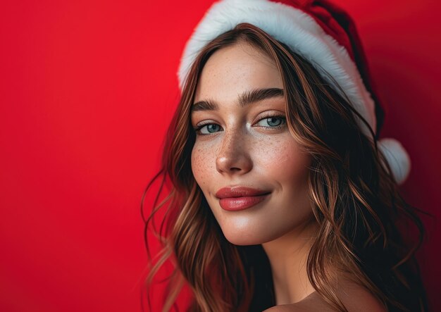 Menina sorridente vestida com um chapéu de Papai Noel para o Natal