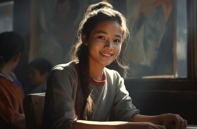 Menina sorrindo na sala de aula