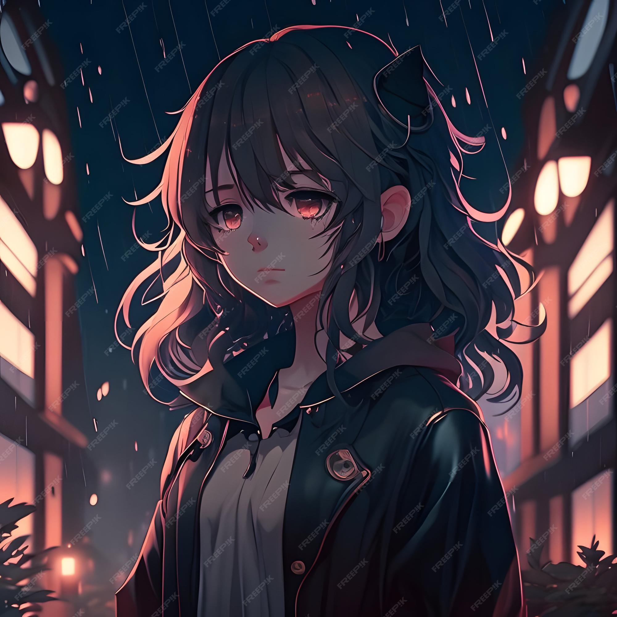 Menina triste anime à noite