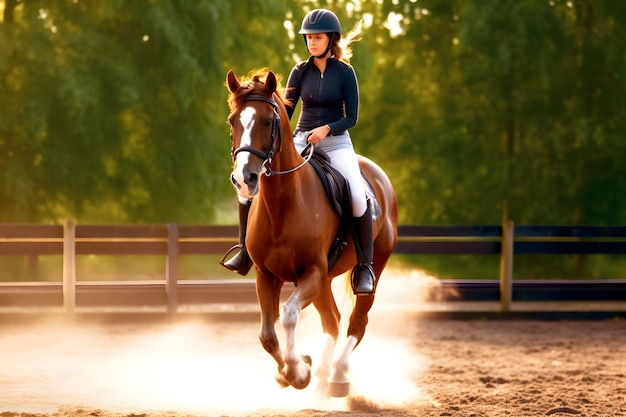 Menina usando um capacete desfrutando de passeios a cavalo