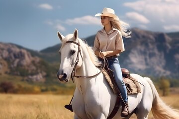 Garoto com chapéu de cowboy e garota excitada jogada montando