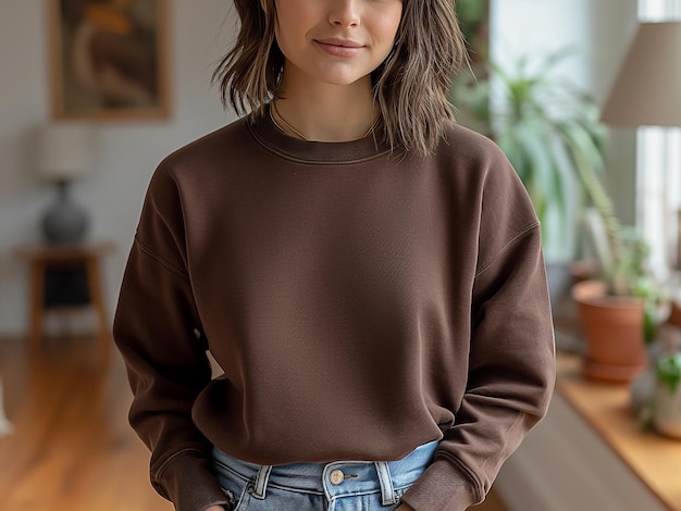 Foto menina vestindo gildan 18000 modelo de camisola