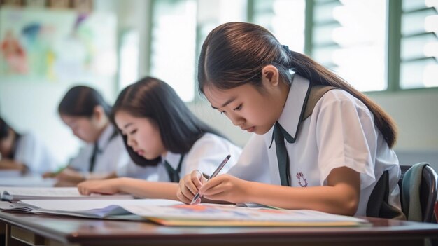 Meninas asiáticas estudando educação para todas as meninas asiáticas