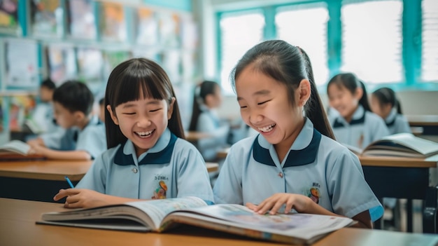 Meninas asiáticas estudando educação para todas as meninas asiáticas