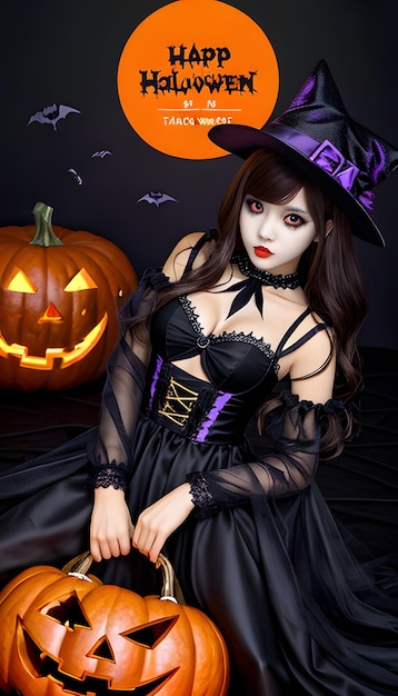 Meninas assustadoras de Halloween com fundo de Halloween