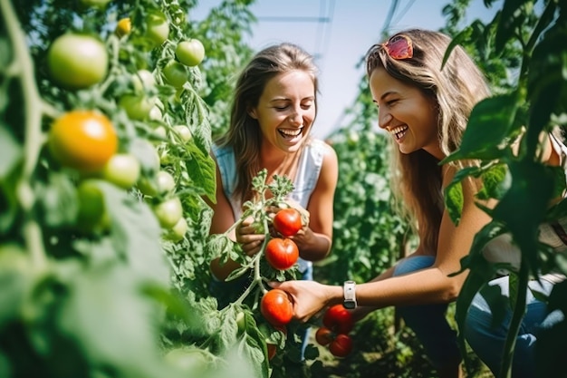 Meninas com tomates num dia ensolarado