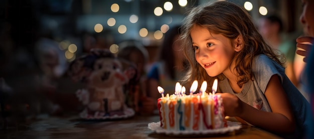 meninas criança soprando velas de aniversário IA generativa