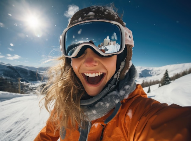 Meninas de skate fazendo snowboard no topo da montanha