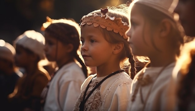 Meninas e meninos sorridentes aproveitam os dias de verão despreocupados gerados pela IA