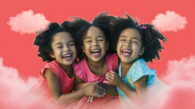 Foto meninas felizes isoladas em coral rosa