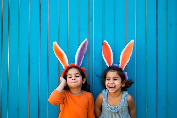 Foto meninas hispânicas felizes em orelhas de coelho rede neural ai gerada