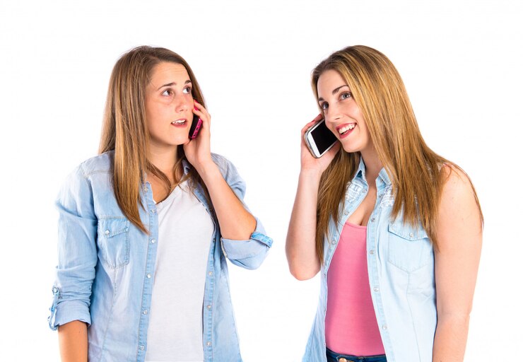 Foto meninas jovens, falando, para, móvel