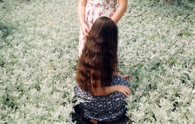 Meninas no meio de plantas no campo